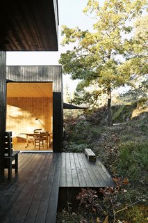 The house is divided into three sections connected by a series of outdoor galleries. “When I walk from one room to another, I have to go outdoors and feel the weather and nature—rain, cold, and sun,” says Sævik. 

Instead of emphasizing the expansive panorama of oak, pine, and aspen trees, the house frames select views—a move inspired by Japanese design.